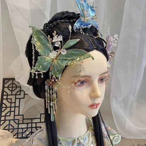 Fairy Butterfly Hair Clip - Pink Butterfly Wings Hair Accessories with Tassel Elven Hair Clamp Elf Claw Clip for Photoshoot Prom Wedding Fantasy Costume Cosplay,Lightweight and Durable