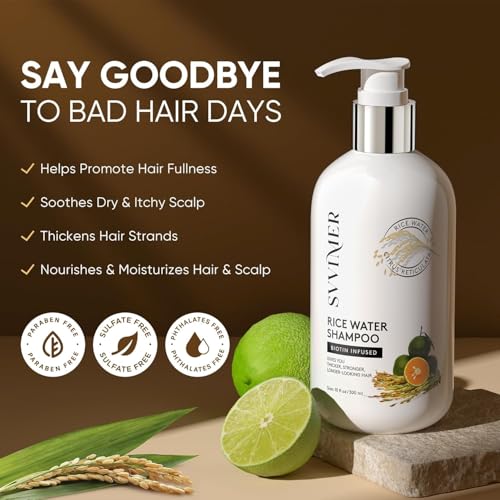 Svvimer Rice Water Hair Growth Shampoo - Biotin Thickening Shampoo for Hair Loss and Thinning - Sulfate Free for Women and Men 10 Fl Oz (Pack of 1)