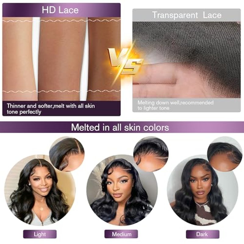 28 Inch 13x6 Body Wave Lace Front Wigs Human Hair 180 Density HD Lace Frontal Wigs Human Hair Pre Plucked Human hair Wig for Women Natural Black