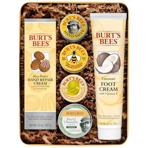 Burt's Bees Gifts Ideas - Classics Set, 6 Products in Giftable Tin ? Cuticle Cream, Hand Salve, Lip Balm, Res-Q Ointment, Hand Repair and Foot Cream
