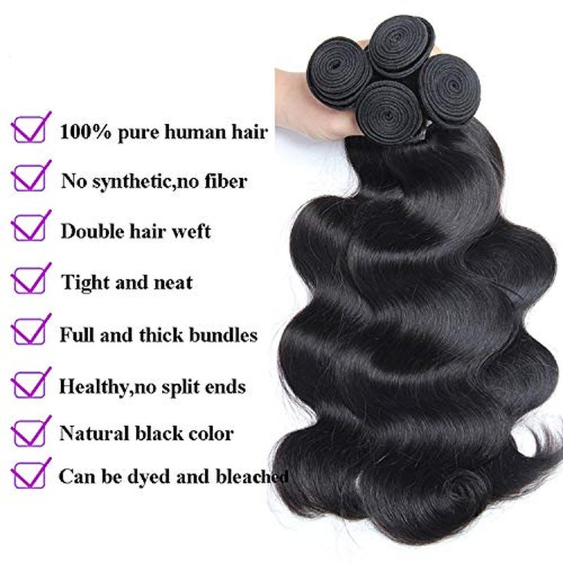 UNice Hair Icenu Series 10A Brazilian Body Wave Virgin Hair 3 Bundles 100% Human Hair Weave Extensions Natural Color 95-100g/piece (10 12 14)
