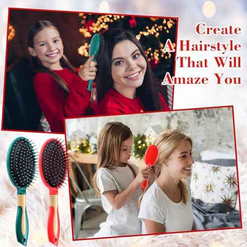 Zubebe 14 Pcs Detangler Hair Brush Travel Detangling Red and Green Detangler Brush with Soft Bristles Christmas Gift Bulk for Friends