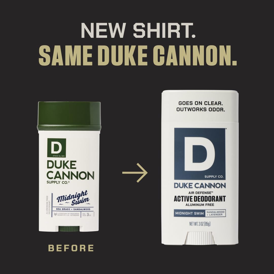 Duke Cannon Air Defense Active Deodorant Aluminum Free, 3x Protection, Aloe Vera & Vitamin E, 3 oz – Midnight Swim, Sawtooth, Superior (Pack of 3)