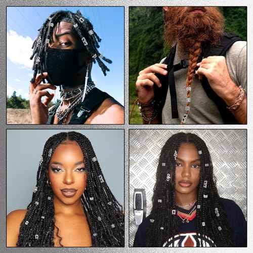 NAISKA Vikings Hair Jewelry for Braids 231Pcs Norse Runes Tube Beads Cross Snake Loc Dreadlock Accessories Non-Piercing Ear Cuffs Locs Jewelry for Women