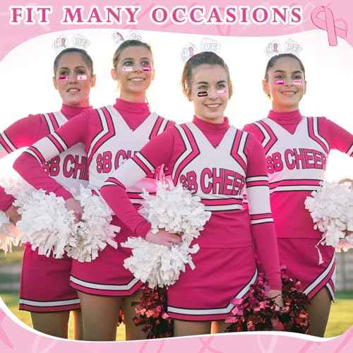 16 Pcs 8" Large Cheer Hair Bow and 15 Sheets Breast Cancer Awareness Temporary Tattoos Ribbon Stickers for Fundraising Party Teen Girls College Cheerleading Decoration(White Ribbon)
