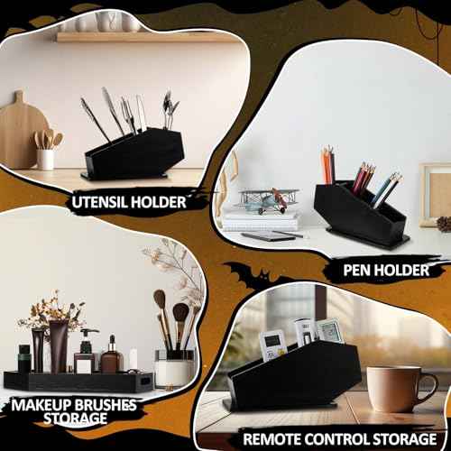 Juexica 2 Pcs Halloween Coffin Decor, Halloween Coffin Tray and Makeup Brush Holder Organizer, Spooky Gothic Home Decor, Gothic Serving Tray Makeup Organizer for Vanity, Witchy Gifts for Women