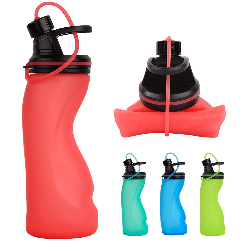 E-Senior Collapsible Water Bottle BPA Free - Foldable Water Bottle for Travel Sports Bottles with Triple Leak Proof Lightweight 17oz (Upgraded Aqua Blue)