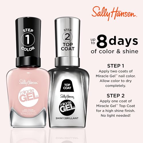 Sally Hansen Miracle Gel Salon Quality Nail Polish | Gel-Like Formula, Two-Step System, No UV Light Needed, Long Lasting | Semi-opaque | 248 Once Chiffon A Time | Light Neutral Pink Nail Polish