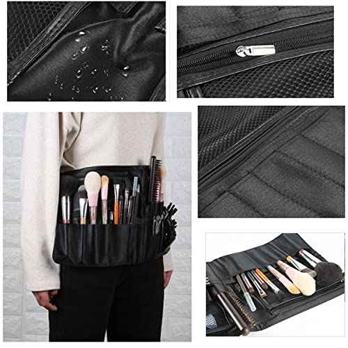 Beautybaby Artist Professional Makeup Brush Waist Bag Cosmetic Portable Multi Pockets Bag with Belt Strap Black