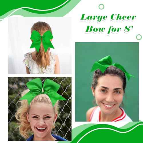CN 30PCS 8" Large Cheer Bows, Cheerleading Bows Ponytail Holder for Girls, Grosgrain Ribbon Cheer Hair Bows with Elastic Hair Tie for Cheerleader College Sports Softball Competition (Green)