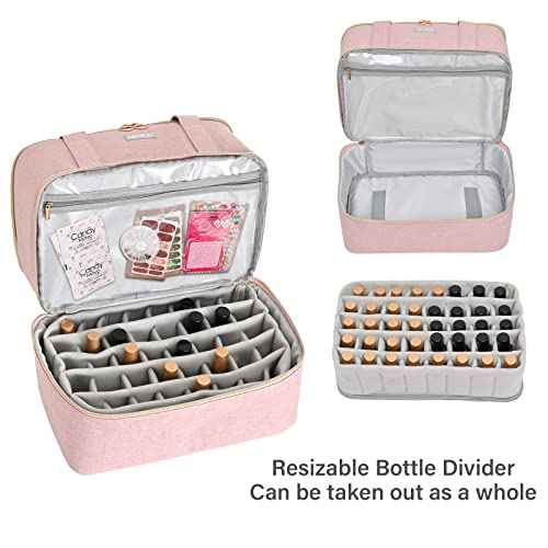 Nail Polish Organizers and Storage,Double-Layer Nail Supplies Carrying Case Bag Holds 40 Bottles(15ml-0.5 fl.oz) and Nail Lamp