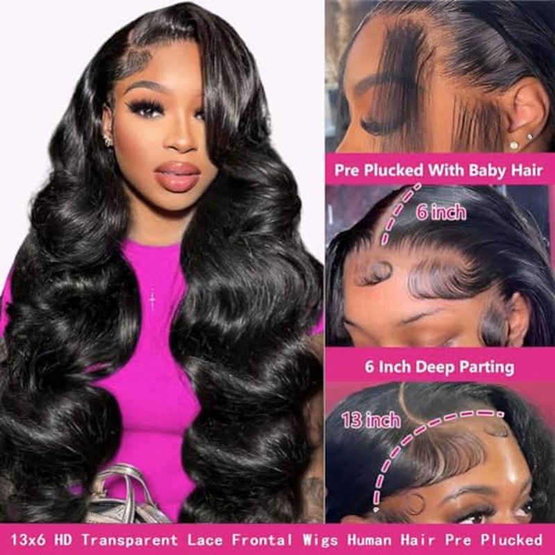 CHUDI Body Wave 13x6 HD Lace Front Wigs Human Hair 220 Density Full Frontal Wig Pre Plucked with Baby Hair 10A Glueless Wigs Human Hair for Black Women 24 Inch