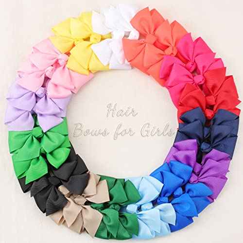 30PCS 4 Inch Pinwheel Hair Bows for Baby Girls, Oaoleer Boutique Grosgrain Ribbon Toddler Bows Hair Clips, Gift for Kids Hair Accessories In Pair