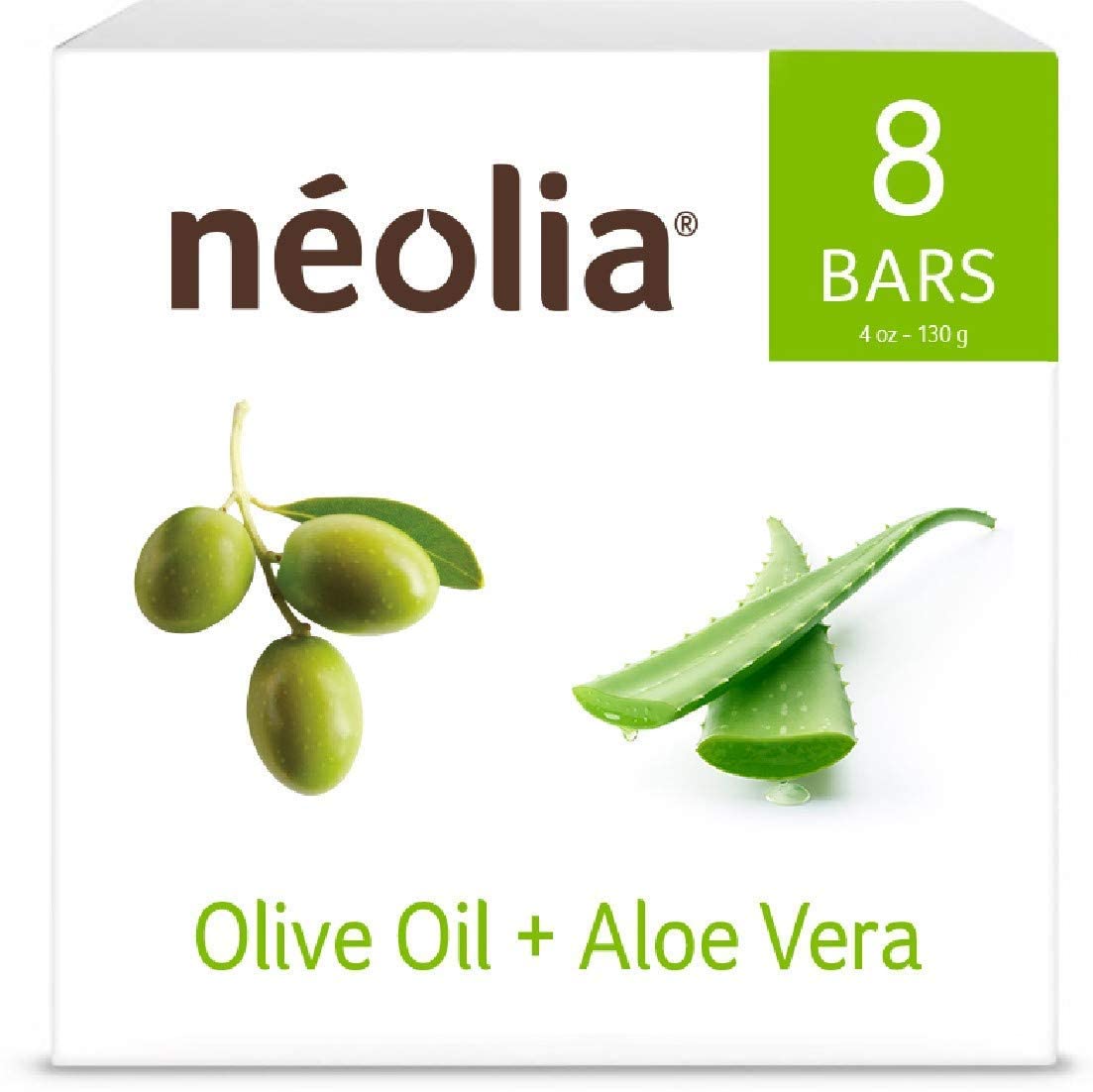 Neolia Olive Oil Soap Bar (8 Pack): Gentle Green Bar Cleanser Made with Organic Italian Extra Virgin Olive Oil & Aloe. Ideal Natural Soap for Dry Skin. Gentle Natural Cleanser for Sensitive Skin.