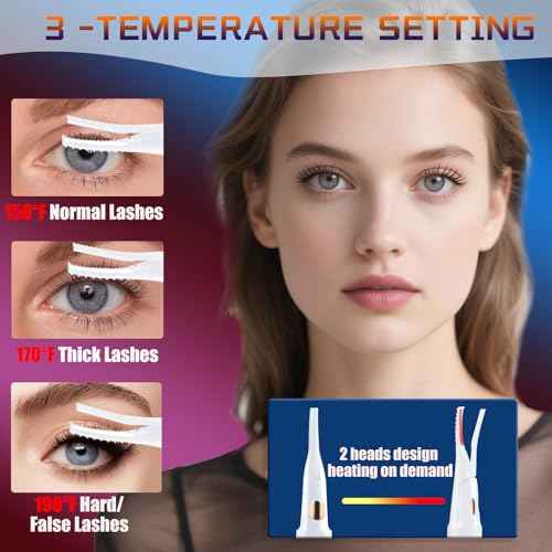 Heated Eyelash Curlers - 2 in 1 Clip- Type Electric lash Curler Best Seller 5S Heating Eyelash Curler LED Display 3 Temp Settings for Makeup Tools USB Rechargeable Natural Curling-Black