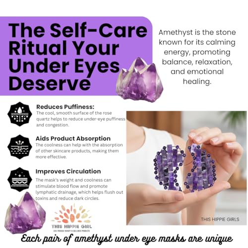 Crystal Under Eye Mask ? Rose Quartz or Amethyst Cooling Eye Mask for Puffiness, Dark Circles & Relaxation ? Handcrafted Gemstone Facial Tool by This Hippie Girl (Amethyst)