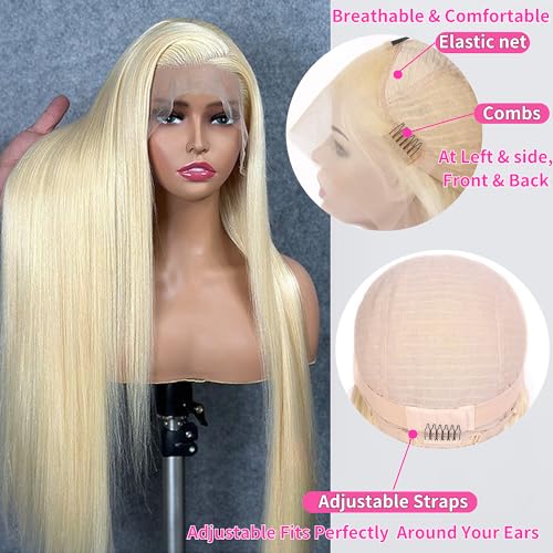 GZX 26 Inch 613 Lace Front Wig Human Hair 13X4 Blonde Straight HD Transparent Lace Frontal Wigs Human Hair Pre Plucked with Baby Hair 180% Density Blonde Glueless Wigs Human Hair