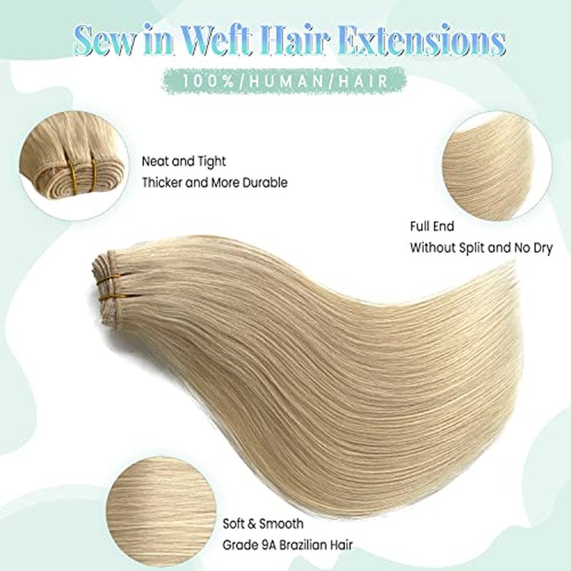 Sew in Hair Extensions Real Human Hair,Weft Hair Extensions Human Hair Bundles Blonde Hand Tied Weft Hair Extensions Human Hair 24 Inch 120G Sew in Weft Hair Extensions for Women