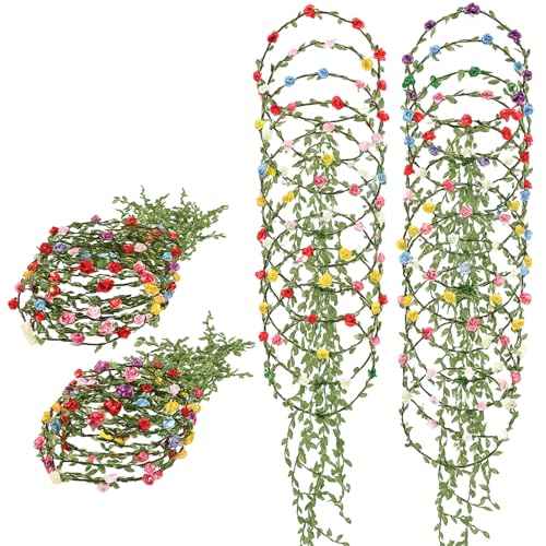 WILLBOND 48 Pcs Flower Headbands for Women Floral Garland Headbands Fairy Wreath Green Leaves Flower Headband Bulk for Women Wedding Festival Holiday Party Photography Props