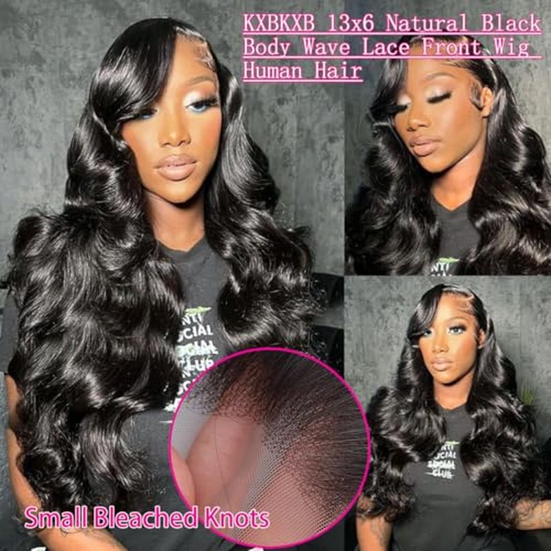 Body Wave 13x6 Lace Front Wigs for Women Human Hair Pre Plucked 220% Density Body Wave HD Lace Frontal Glueless Wig Human Hair Natural Black Wig with Baby Hair 22Inch