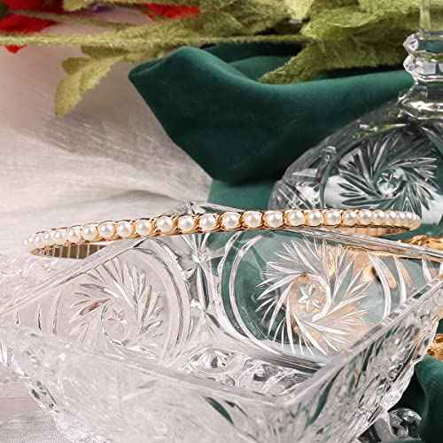 YARN & INK Women's Pearls Headbands Fashion Beaded Metal Headband, Vintage Hair Accessories Non Slip for Women Girls Christmas Gift (Pearls Line)