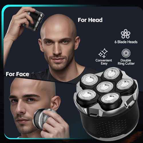 Electric Razor for Men Head Shaver for Bald Men Grooming Kit Wet Dry Rotary Shavers Nose Hair Beard Trimmer Clippers Facial Cleansing Brush Cordless Waterproof USB Charging Rechargeable (Black)