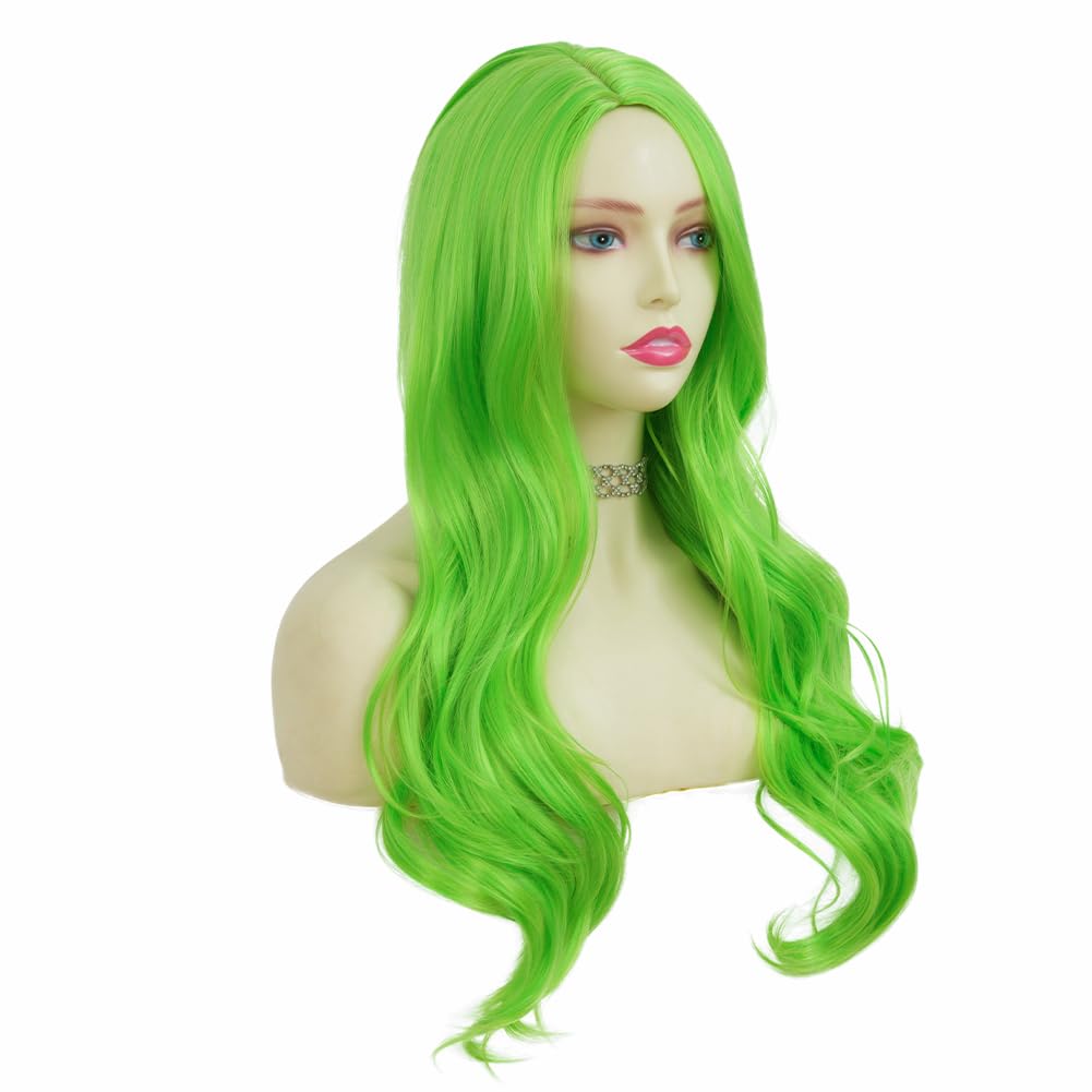 Tseses Green Long Curly Wavy Wigs for Women Side Part Natural Looking Synthetic Fiber Wig Heat Resistant Replacement Cosplay Halloween Wigs