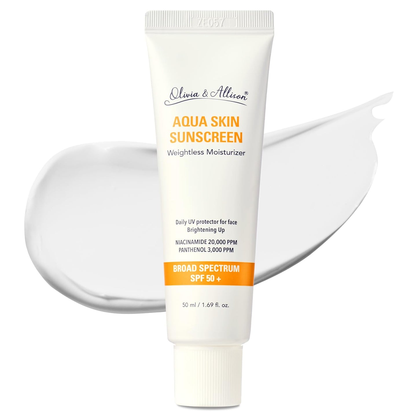Olivia & Allison Aqua Sunscreen SPF 50+ PA++++ (1.69fl.oz) - Non-Sticky Korean Sunscreen, No White Cast & Invisible