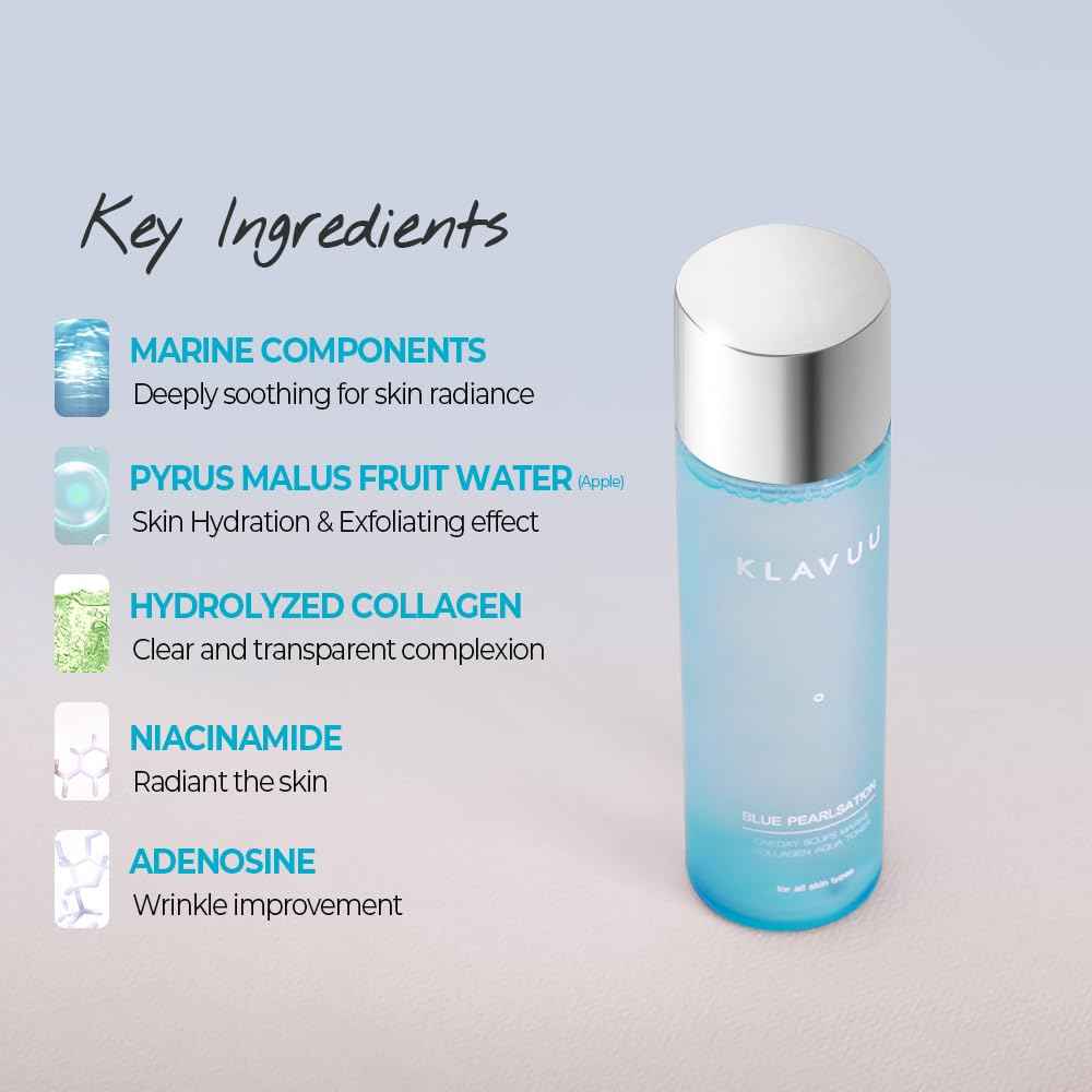 Blue PEARLSATION ONE Day 8 Cups Marine Collagen Aqua Toner - Deeply Hydrating & Soothing for Skin Radiance, Non-Sticky Formula for All Day Comfort and Refreshment – 4.73 floz