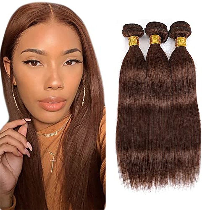 16 18 20 Inch #4 Chocolate Brown Bundles Human Hair 3 Bundles Brazilian Remy Hair 50 Grams/Bundle 10A Grade Unprocessed Virgin Hairs Brown Straight Bundle Weaves Extensions