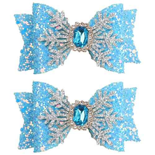 Christmas Bow Hair Clips White Snowflake Glitter Hair Clips Blue Glitter Hair Bow Clip Blue Sapphire Hairgrips White Diamond Hair Clip Design Christmas New Year Party Hair Accessories for Girls Women