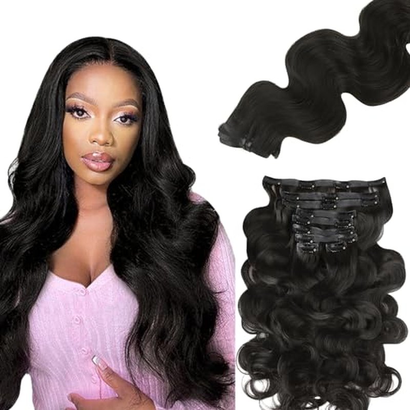 Lashey Seamless Clip in Hair Extensions Human Hair Body Wave 130g 9pcs Natural Black 18 Inch Clip in Hair Extensions Human Hair PU Clip ins with Invise Edge for Women