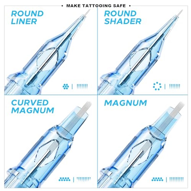 Emalla ELIOT Tattoo Cartridge Needles, 20Pcs Premium Tattoo Needles #10 Bugpin Curved Magnum Tattoo Cartridges 1023CML Tattoo Needles Diameter 0.30mm Long Taper 5.0mm for Machine Tattoo Supplies