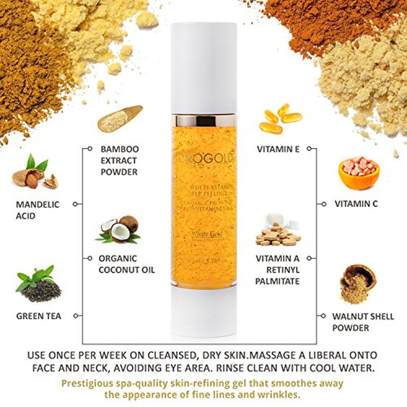 OROGOLD White Gold 24K Multi-Vitamin Deep Peeling - Facial Exfoliator with Gold, Walnut, Coconut, Green Tea, Mandelic, Vitamins A C E - 1.76 Fl. Oz.