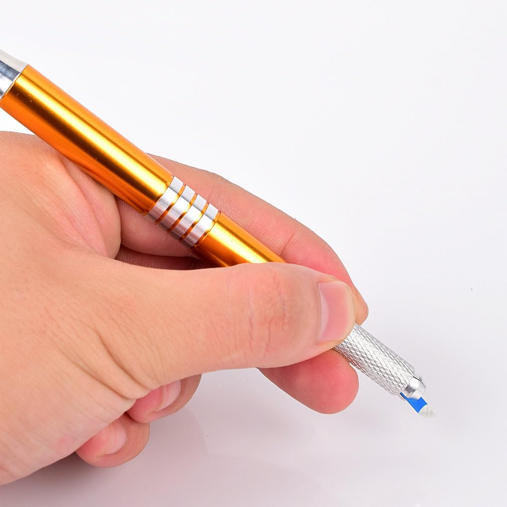 HOTWE Microblading Needles,50pcs Blue Microblades with 0.18mm Diameter for Semi Permanent Makeup, Manual Needle for Eyebrow Eyeliner Lips Microblading Kits (U18)