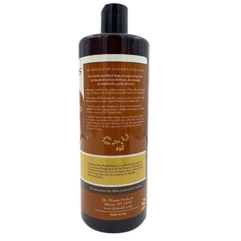 Dr. Woods Pure Almond Oil Castile Soap - Natural Cleansing for Face, Hands & Body | 32 Fl Oz, Pack of 2