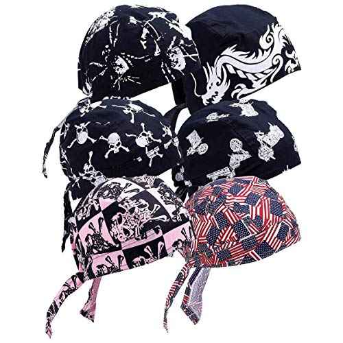 Diamond Plate Skull Cap for Fashion and Keeping Sweat and Hair Out of the Face, Cotton, Assorted Set of 6