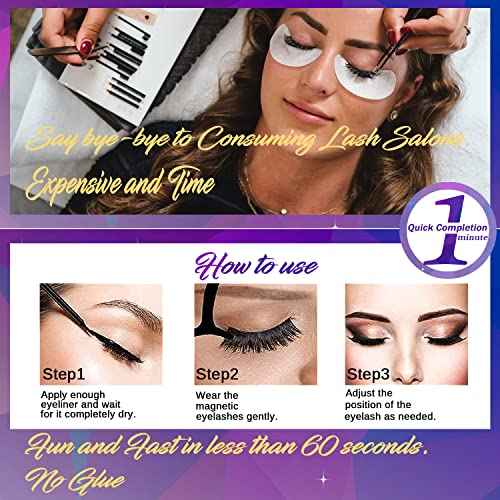 DUOERLA Magnetic Eyelashes with Eyeliner Kit -7 Pairs Wispy Cat-Eye Magnetic Lashes Natural Looking - Upgraded Long Lasting,Reusable,Cruelty Free&Vegan,Easy 3D Fake Eyelashes with Applicator.