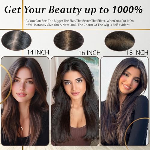Hair Toppers for Women Real Human Hair, 360¡Æ 3D Human Hair Toppers for Women with Thinning Hair Upgrade Middle Part Clip in Bangs (Medium Dark Brown, 14 Inch-3D-Side)