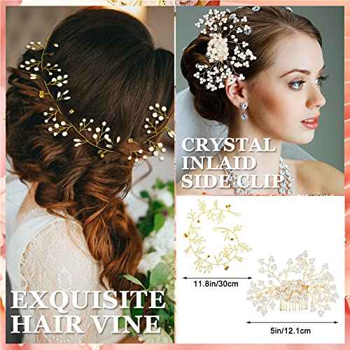 64 Pieces Hair Accessory Set: 20 Flower Rhinestone Sticks, 20 Pearl Pins, 3 Crystal Combs, Pearl Vine, 20 U-Shaped Clips (Novel Style)