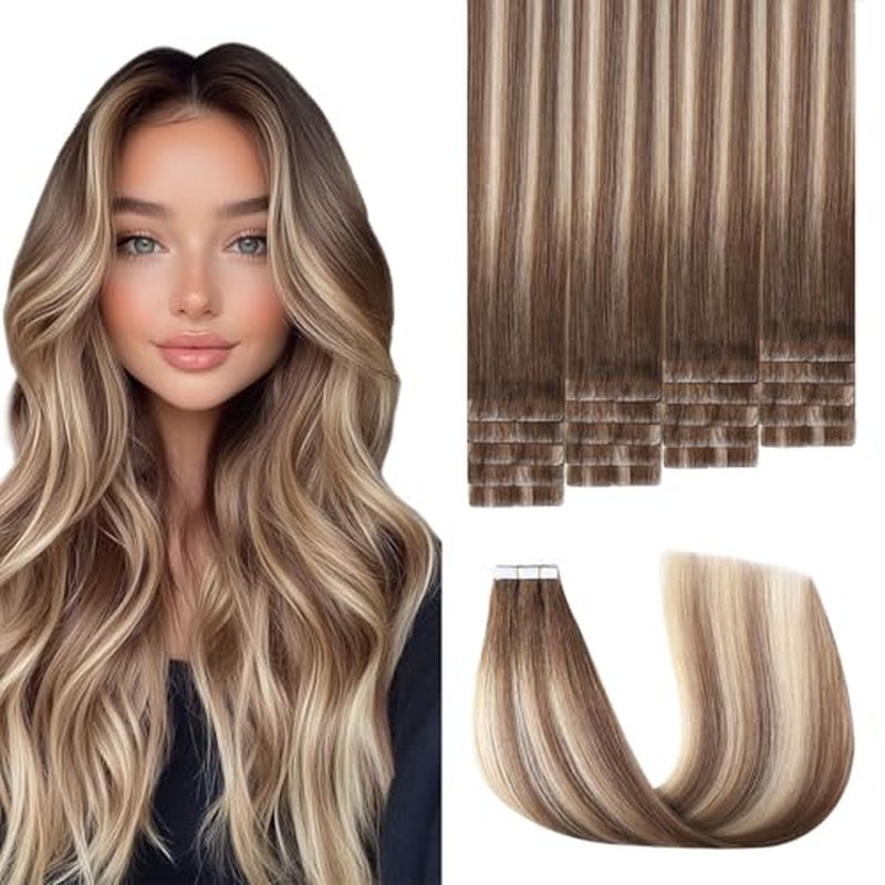 3rd-Generation Invisible Tape in Hair Extensions Human Hair #3/8/22 Walnut Brown to Ash Brown and Golden Blonde 20pcs 40g 18inch Insert Hand-Tied Tape ins Extensions£¨#3/8/22a-18inch£©