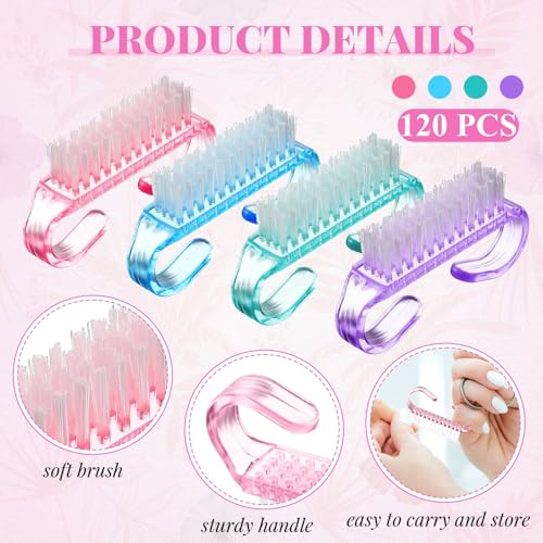Patelai 200 Pcs Handle Grip Nail Brush Bulk Colorful Nail Scrubber Fingernail Brushes Hand Toes Cleaning Brushes Pedicure Scrubbing Tool for Men and Women, Multicolor Brush
