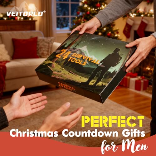 VEITORLD Gifts for Men Dad Him Christmas - Survival Gear and Equipment 12 in 1, Survival Kits - Cool Unique Fishing Hunting Birthday Gifts for Husband Teen Boy Boyfriend Women, Mens Stocking Stuffers