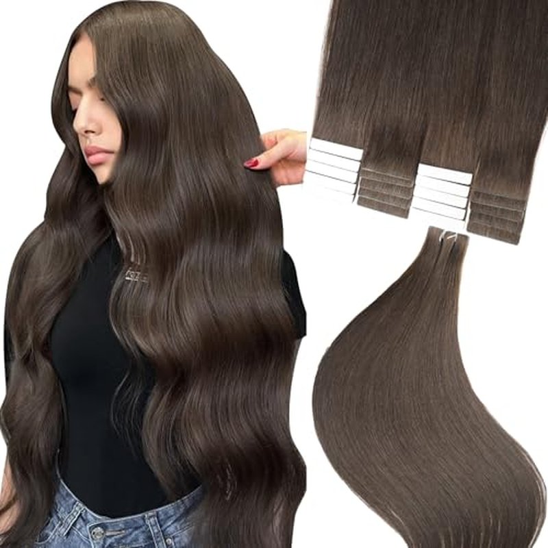 Professional Invisible Tape Hair Human Hair Extensions 100% Remy Hair #2 Dark brown 16inch 50G/20s Human Hair Tape in Extensions Daily Styling Premium Human Hair Extensions Tape