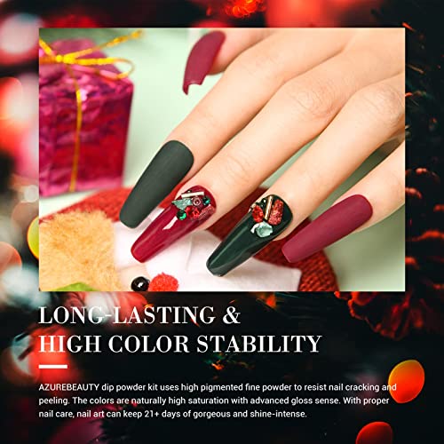 AZUREBEAUTY Dip Powder Nail Set, 6 Colors Glitter Red Green Silver Gold Nail Dipping Powder Starter Kit French Nail Art Sparkle Stunning Manicure Salon DIY No Need Nail Lamp Cured