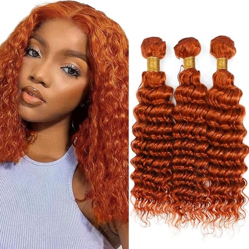24 26 28 Inch Ginger Human Hair Bundles Color 350 Deep Wave Orange Hair Extensions