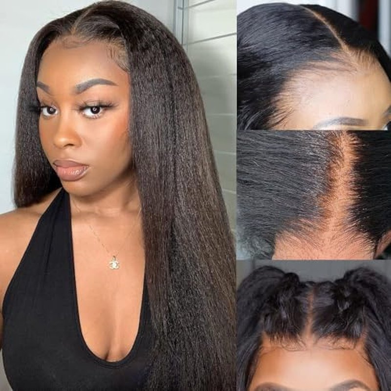 GOLFMAX 22 Inch Yaki Straight Lace Front Wigs Human Hair Wigs 13x4 Transparent Lace Front Human Hair Wig Pre Plucked Kinky Straight Human Hair Lace Frontal Wigs