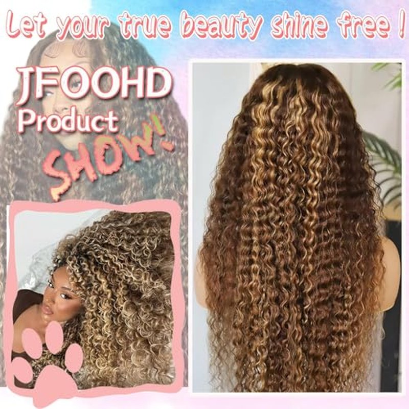 28 Inch Highlight Deep Wave Lace Front Wigs Human Hair 200% Density 13x4 Deep Curly Human Hair Wig Pre Plucked P4/27 Ombre HD Lace Frontal Wigs for Women