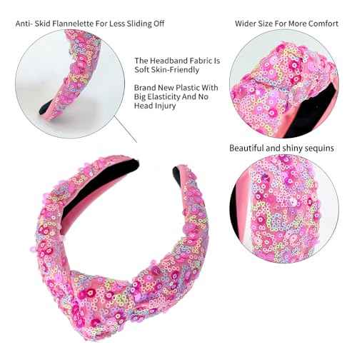 XIMA 3 PCS Sequin Headbands for Women and Girls Neon Rainbow Sparkle Statement Top Knot Holiday Hairbands Hair Accessories for Kids Girls Women