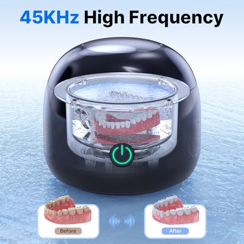 Ultrasonic Retainer Cleaner - UV Dental Cleaning Pod Night Guard Cleaner for Dentures, Aligner, Braces, Toothbrush Heads, Jewelry (Black)